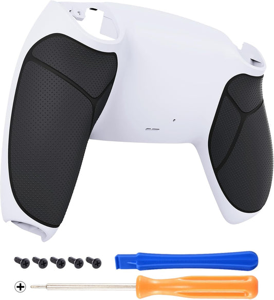eXtremeRate Black Performance Rubberized Grip Custom White Back Plate Bottom Shell Compatible with ps5 Controller, Replacement Back Shell Cover Compatible with ps5 Controller