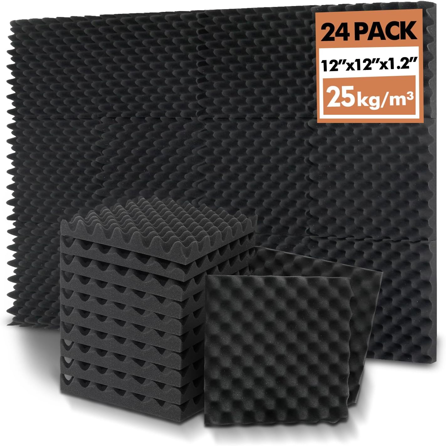 24 Pack Acoustic Panels, 12x12x1.2 Inches Egg Crate Acoustic Foam Panels, Sound Proof Foam Panels Noise Reducing for Walls and Ceiling, Acoustic Foam Panels Sound Absorbing, Soundproof Wall Panels