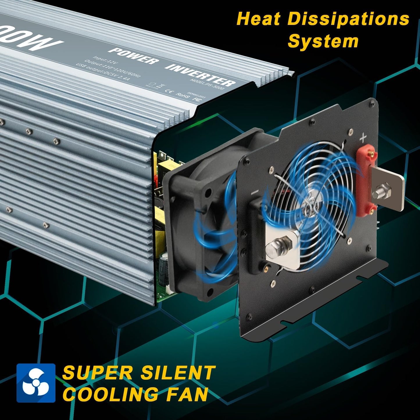 Power Inverter 5000 watt 12v to 110v /120V Inverter for car Vehicles Truck Camping Solar Panel Power Converter Adapter with Clamps and Remote Inverter 5000W