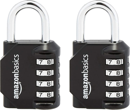 Amazon Basics 4-Digit Combination Lock for Gym and Sports, 2-Pack, Black
