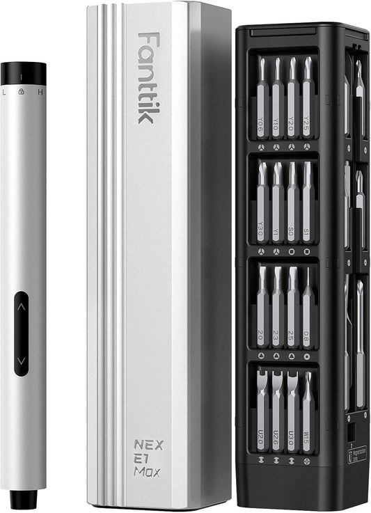 Fanttik E1 Max Electric Screwdriver, Mini Precision Screwdriver Set, 50 Magnetic Bits, Magnetic Storage, 5/32‘’Hex, Repair Tool Kit for Electronics Phone Camera Laptop Watch (Silver)