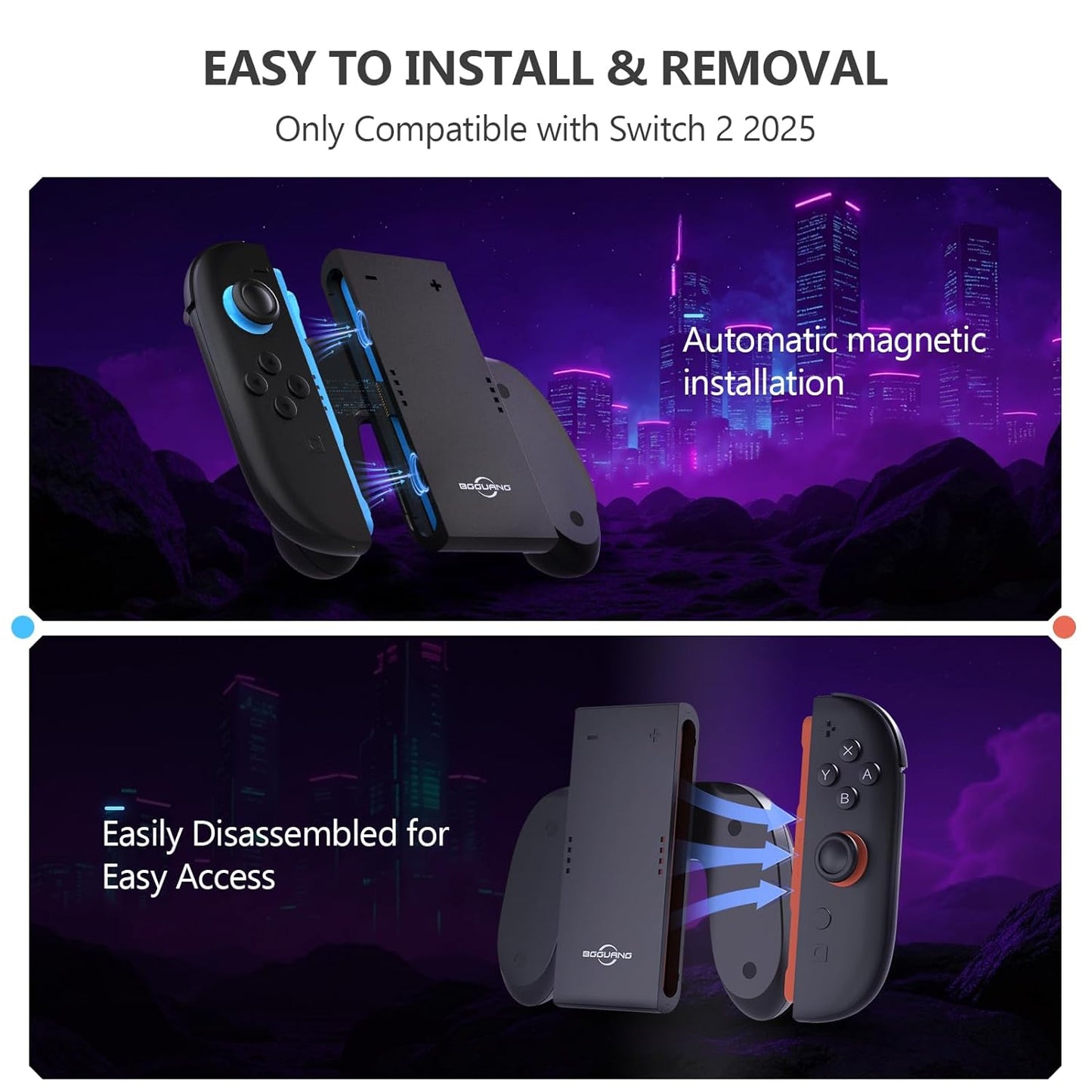 Switch 2 Joycon Grip, Super Magnetic Charger Handle for Nintendo Switch 2 Joycons, Ergonomic Controller Grip, Switch 2 Accessories Black