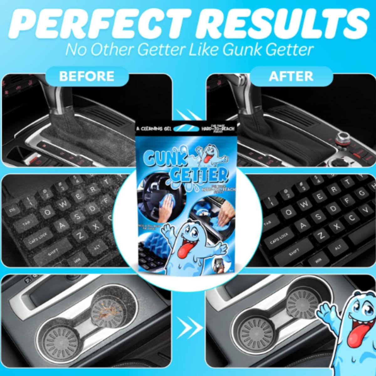 Cleaning Gel for Those Hard to Reach Places, Automotive Cup Holder Electronic Keyboard Office, Slime Gel Cleaner Dust Crumb Removal, 6 Pack