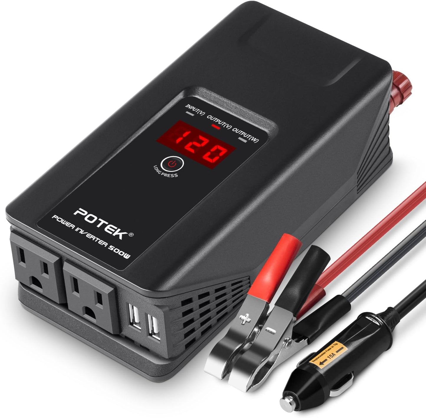 Potek 500w power inverter DC 12V to AC 110V Car Adapter with 2 5V/2A usb charging output