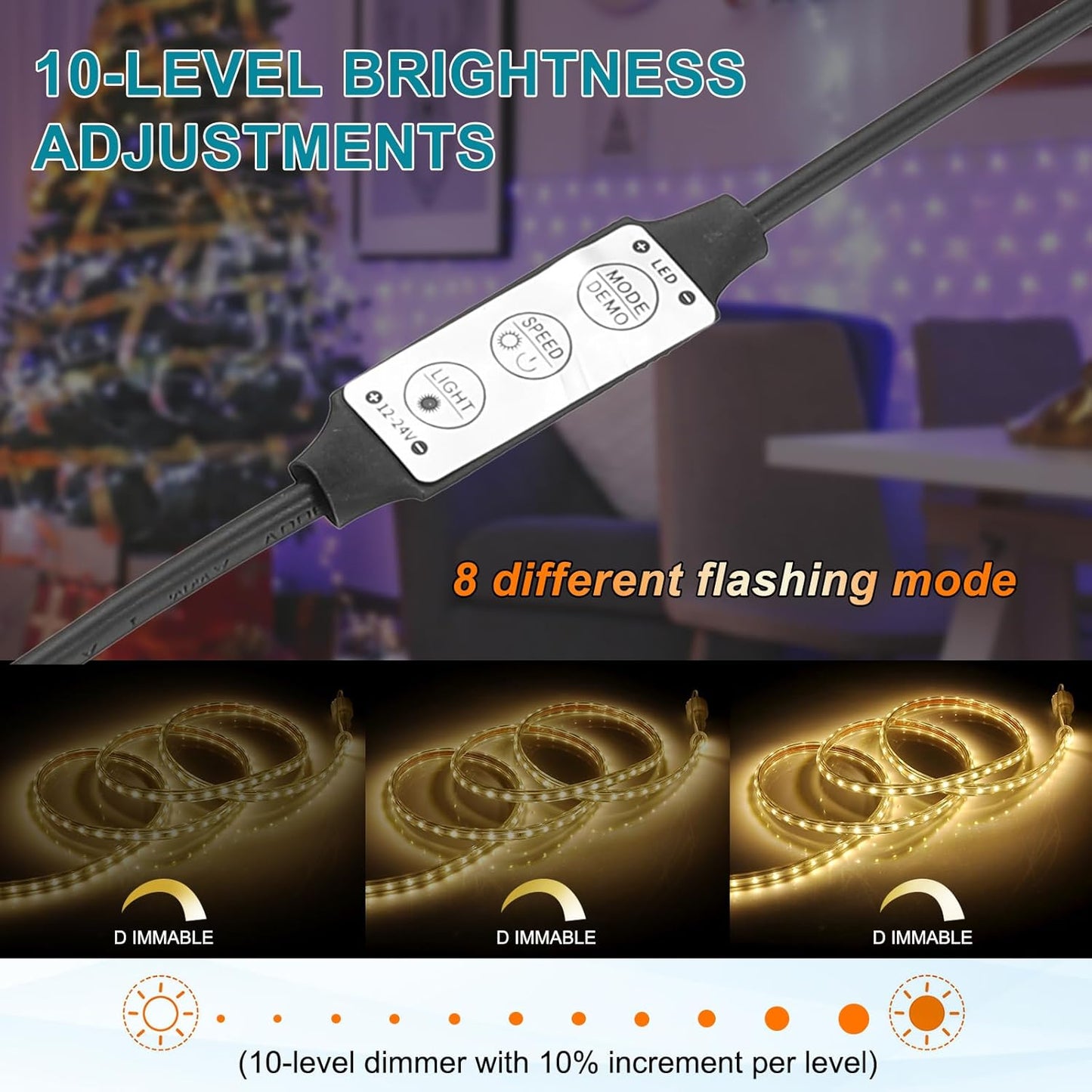 MECCANIXITY LED Strip Dimmer, 12V to 24V 6A Mini Brightness Adjustable Controller Lamp Switch with DC Plugs for Single Color Strips, Black Pack of 4