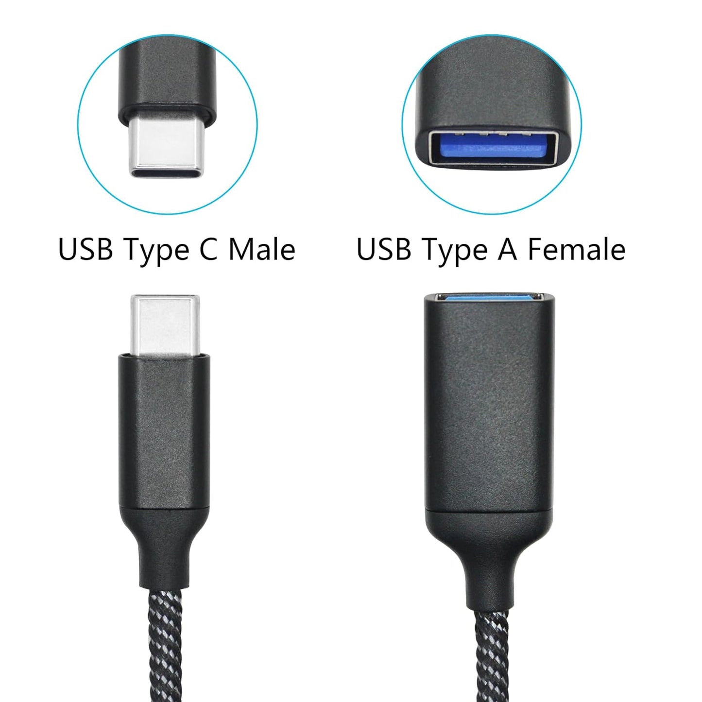 USB Splitter Cable 1FT, USB Type C Male to Dual USB A Female Y Splitter Adapter 1 in 2 Out, Power & Data with OTG Function Intelligent Chip, for Smartphone, Laptop, Car etc