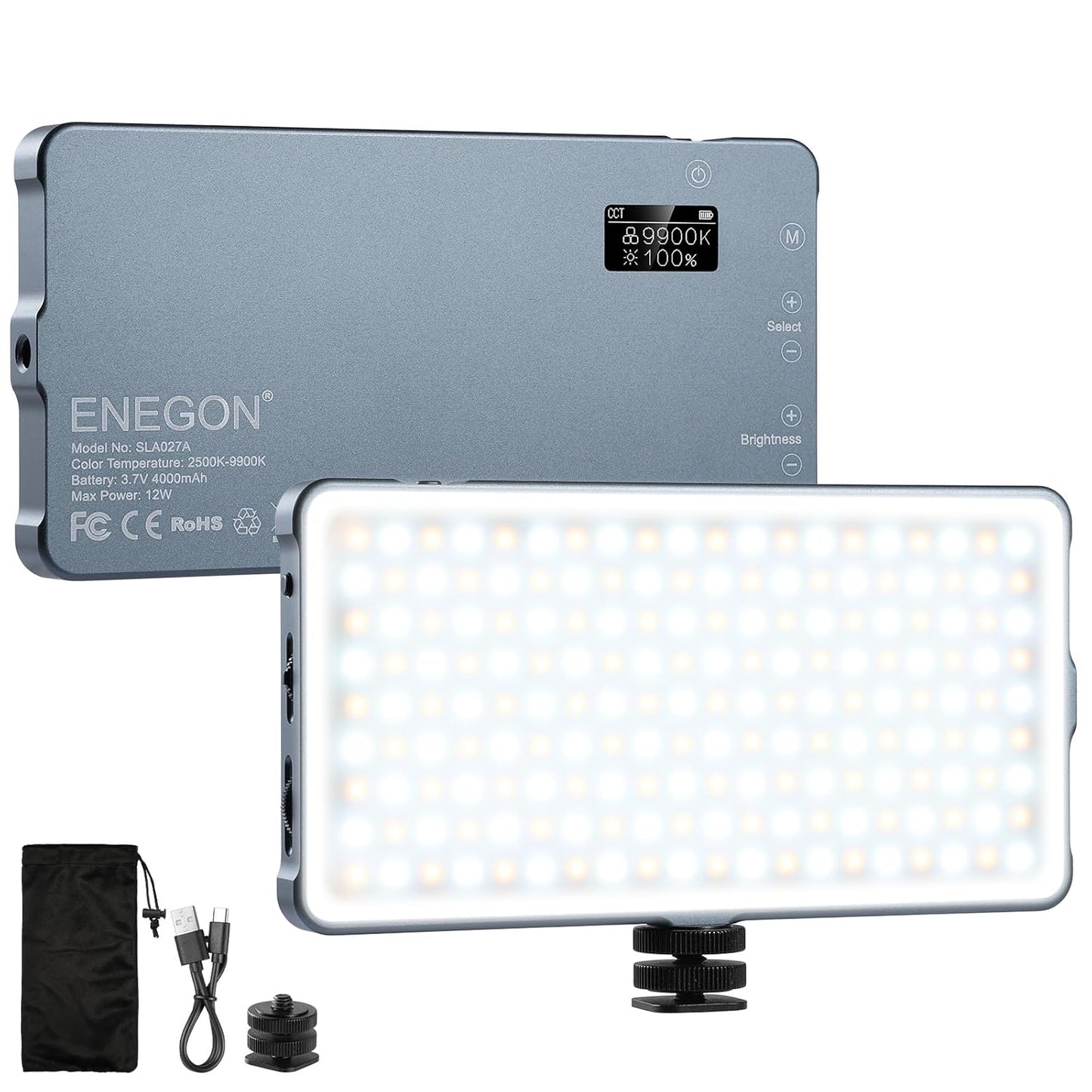 ENEGON 4000mAh Rechargeable Mountable Bicolor LED Video Light with Mini Panel for Professional DSLR Cameras | Photo Video Lighting Long Battery Life | Fits for iPhone Sony Canon Nikon Fuji Panasonic