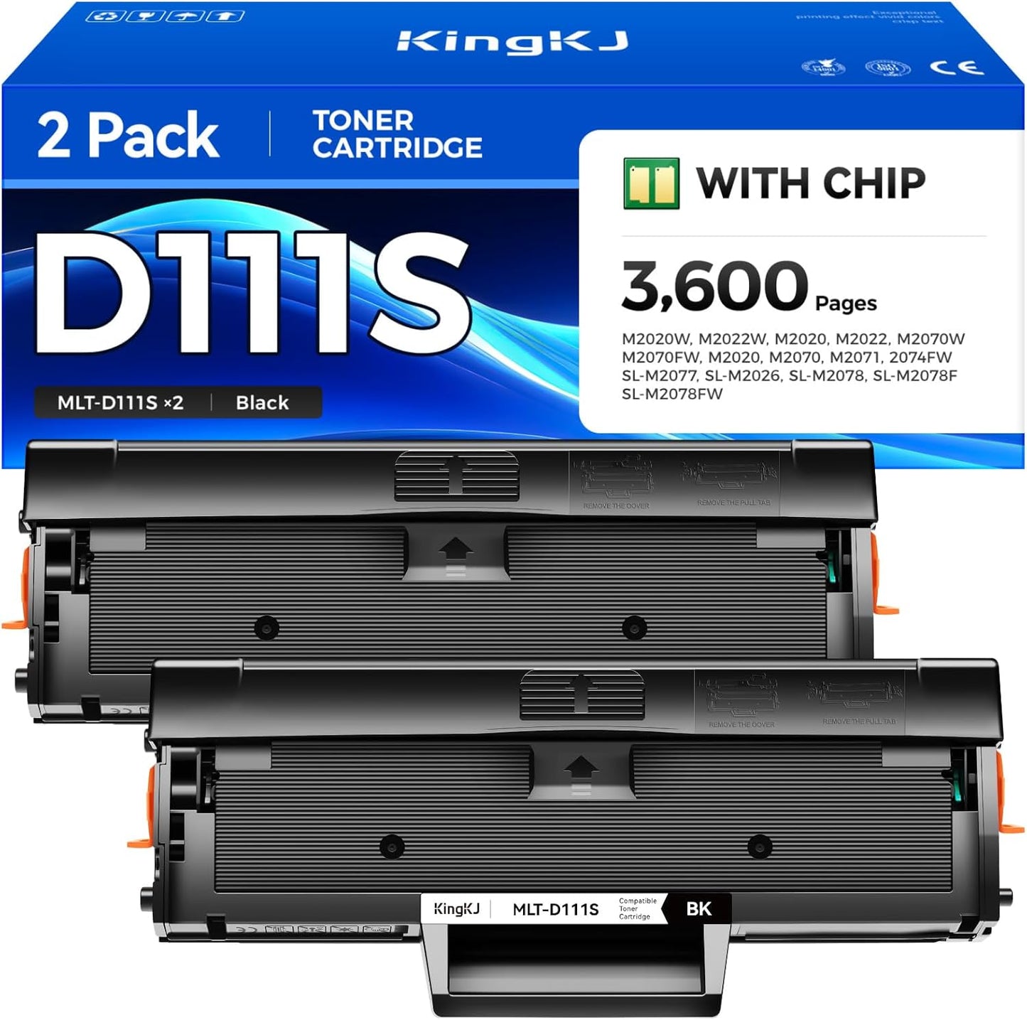 MLT-D111S Toner Cartridge Black 2-Pack High-Yield Replacement for Samsung MLT-D111S MLT-D111L D111S Compatible with Xpress M2020 M2022W M2070FW M2071 2074FW SL-M2077 2074FW SL-M2026 SL-M2078FW Printer