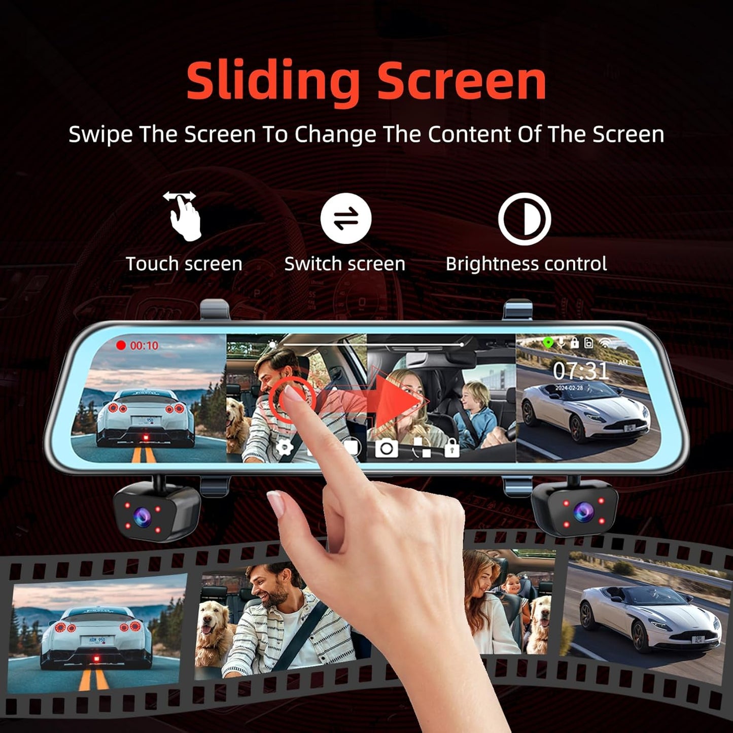 4 Channel Mirror Dash Cam, 360 Dash Camera FHD 1080P Front and Rear 12'' Full Touch Screen, Built-in WiFi, GPS, Parking Monitor, IR Night Vision with Free 128G Card