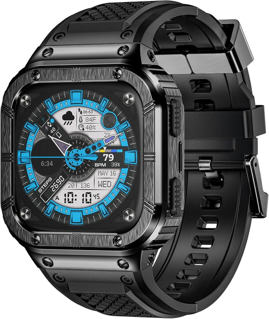 MioHHR Stainless Steel Case and Band Compatible with Fitbit Versa 4/3/2/Lite/Sense/Sense 2 Bands with Metal Case, Rugged Sports Protector Cover Silicone Wristbands for Men, Black