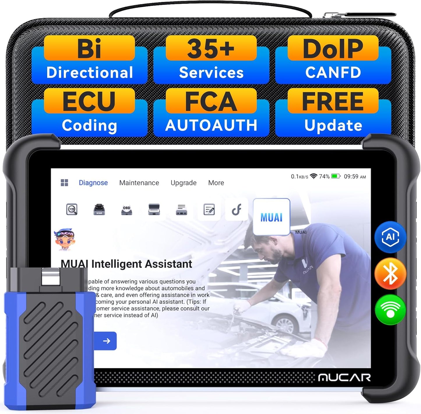 MUCAR 892BT AI-Assisted Bidirectional Scan Tool, Full System OBD2 Scanner, Bi-Directional OBD2 Scanner Diagnostic Tool,ECU Coding, 35 Services, FCA Autoauth, CANFD and DOIP, Free Lifetime Upgrade
