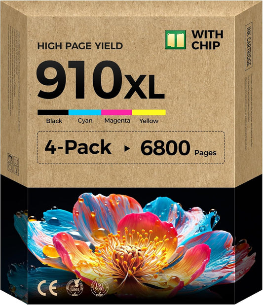 910XL Ink Cartridges Combo 4-Pack High Yield Replacement for HP 910 910XL Ink Compatible with HP OfficeJet 8010 8020 Pro 8030 8015 8025 8028 8035 8018 8022 e Printers Color Black Cyan Magenta Yellow