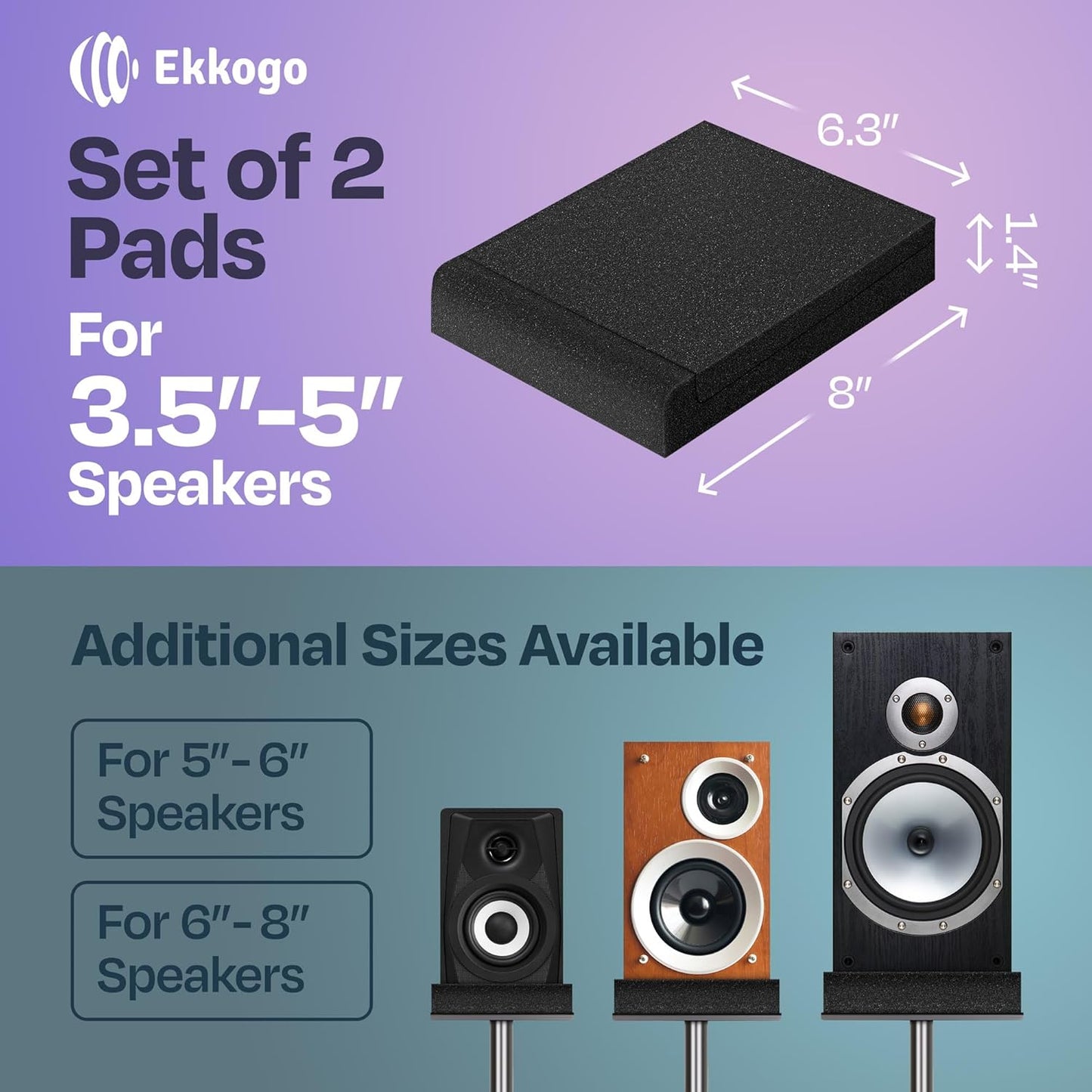 Studio Monitor Isolation Pads Premium Acoustic Foam for 3-4.5 Inch Speakers with Vibredux HD Foam for Superior Isolation, Black