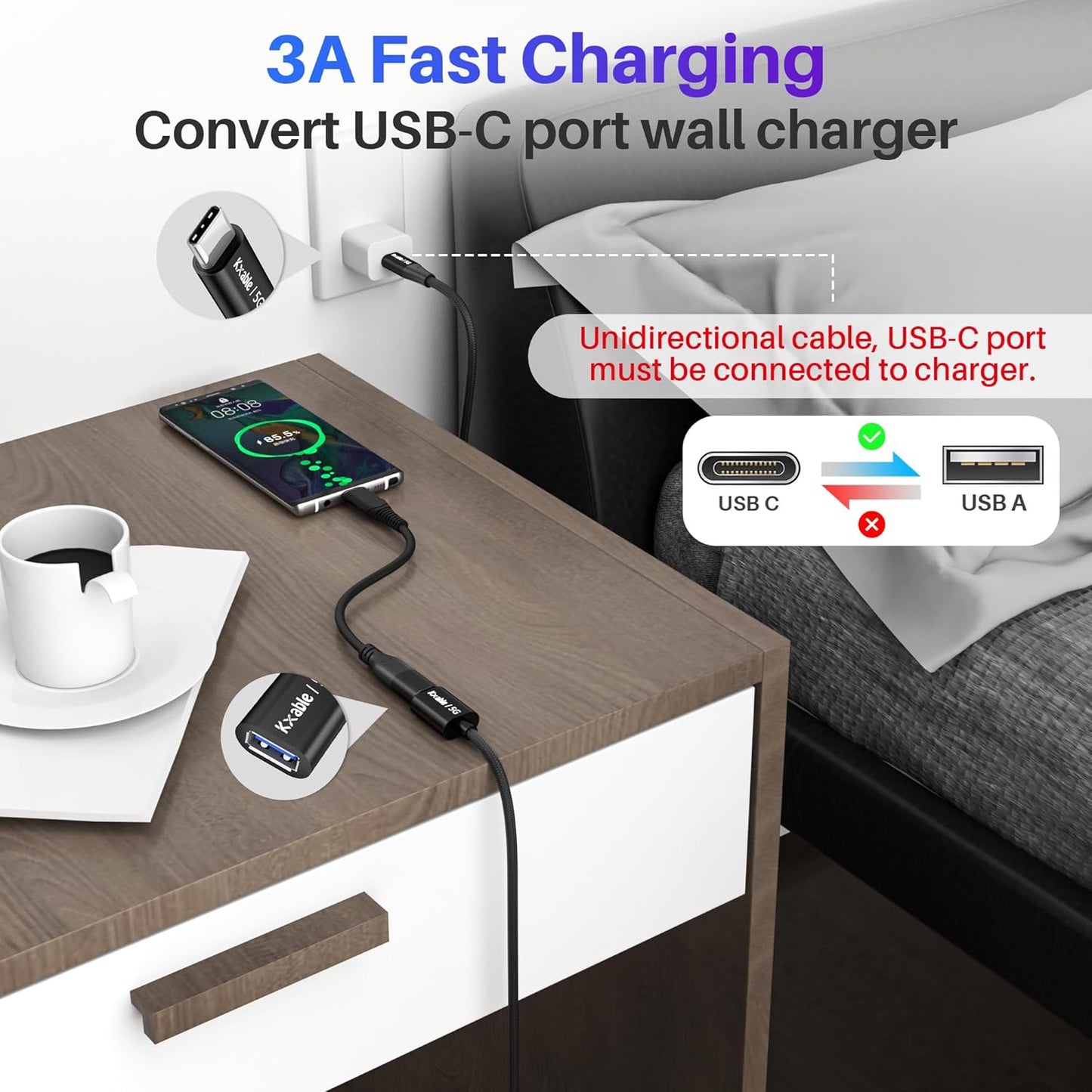 USB C to USB Female Cable 6FT, Type-C Male to USB A 3.1 Female OTG Cable, 5Gbps Data Transfer, Compatible with MacBook Pro/Air, iPhone 16 Pro Max/16 Plus/16/15 Series, Galaxy S24/S23/S22/S21 and More