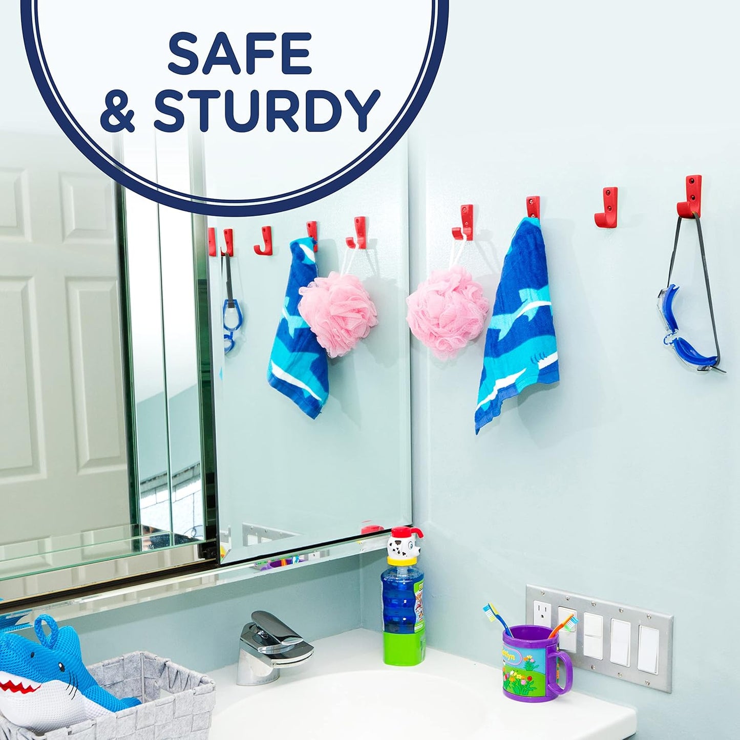 Heavy Duty Hooks for Hanging Coats, Jackets, Backpacks, Baseball Hats - Wall Mounted Rainbow Color Hangers for Kids, Perfect Hook for Classrooms, Bathroom Robes and Towels | J Hook 7-Pack