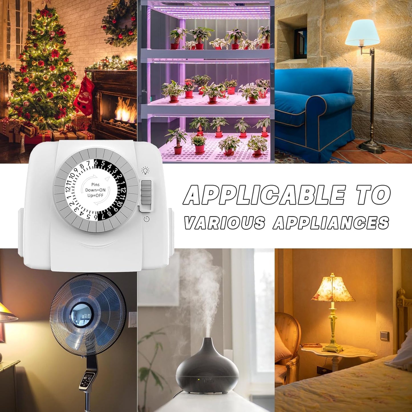 TiFFCOFiO Indoor Mechanical Light Timer, 3 Prong Plug in Outlet Timer, 2 Grounded Outlets for Indoor Lightings, ETL Listed