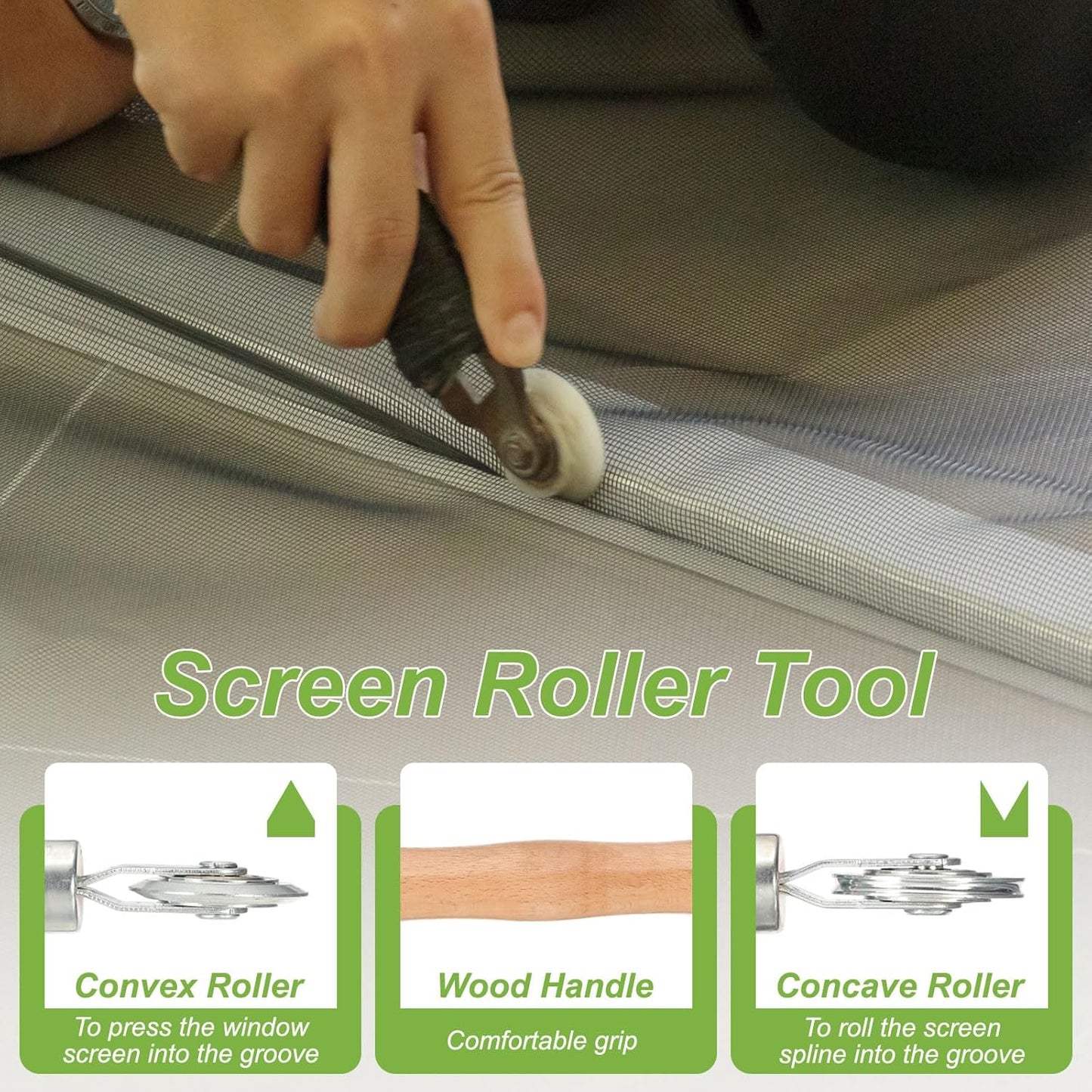 uxcell Screen Repair Kit, 0.16"x 9.8 ft Window Screen Spline with Roller Tool and Spline Removal Hook for Patio Door Window Mesh Install and Replace, Gray