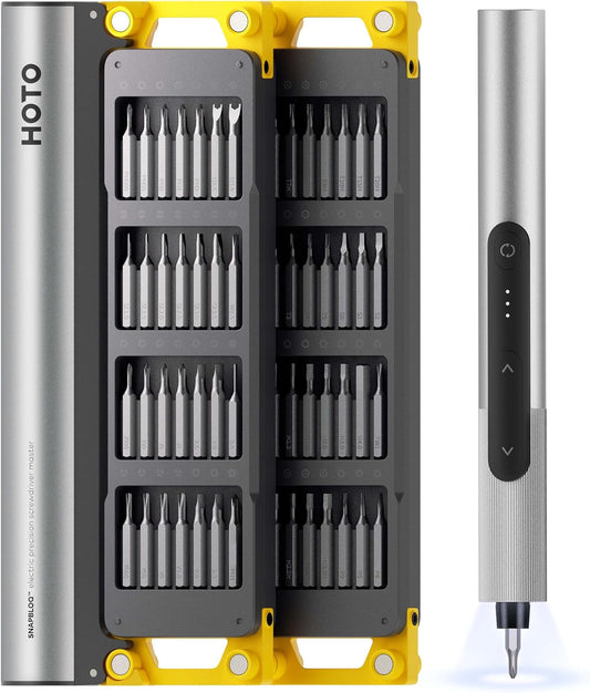 HOTO SNAPBLOQ™ S-A01 3.7V Mini Electric Screwdriver with 56 Bits & 3 Torque Settings, Precision Mini Screwdriver, 250RPM, Brighter LED Light, Repair Tool Kit for Electronics, Phone, Laptop, DIY