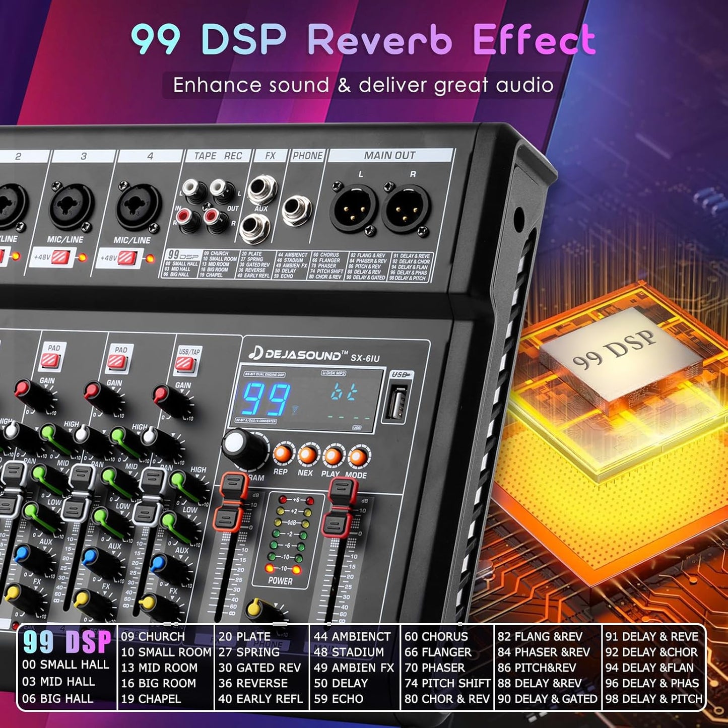 8-Channel Audio Mixer for PC,SX-8iu Mixing Console with XLR Inputs, Bluetooth, 99 Digital Signal Processor Effects, USB Interface, MP3 Compatible for Podcast, Music, Recording 9.84"x2.17"x15.35"inches