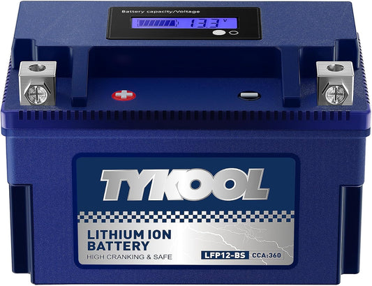YTX12-BS High Performance LiFePO4 Lithium Motorcycle Battery,360CCA,12V 6Ah,Digital Readout,Fits for Honda TRX250 Recon,Suzuki LT-F250 Ozark,BRP (CAN-AM) DS250 ATV,Polaris RZR UTV,Vespa 300cc Scooter