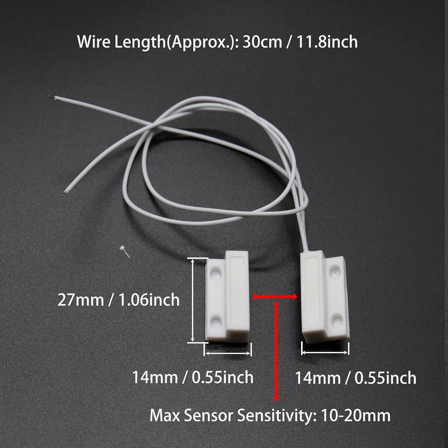 Magnetic Reed Switch NC Surface Mount Wired Door Window Contact Sensor with Adhesive Paper for Home Security and Burglar Alarm Systems MC-38 5pcs
