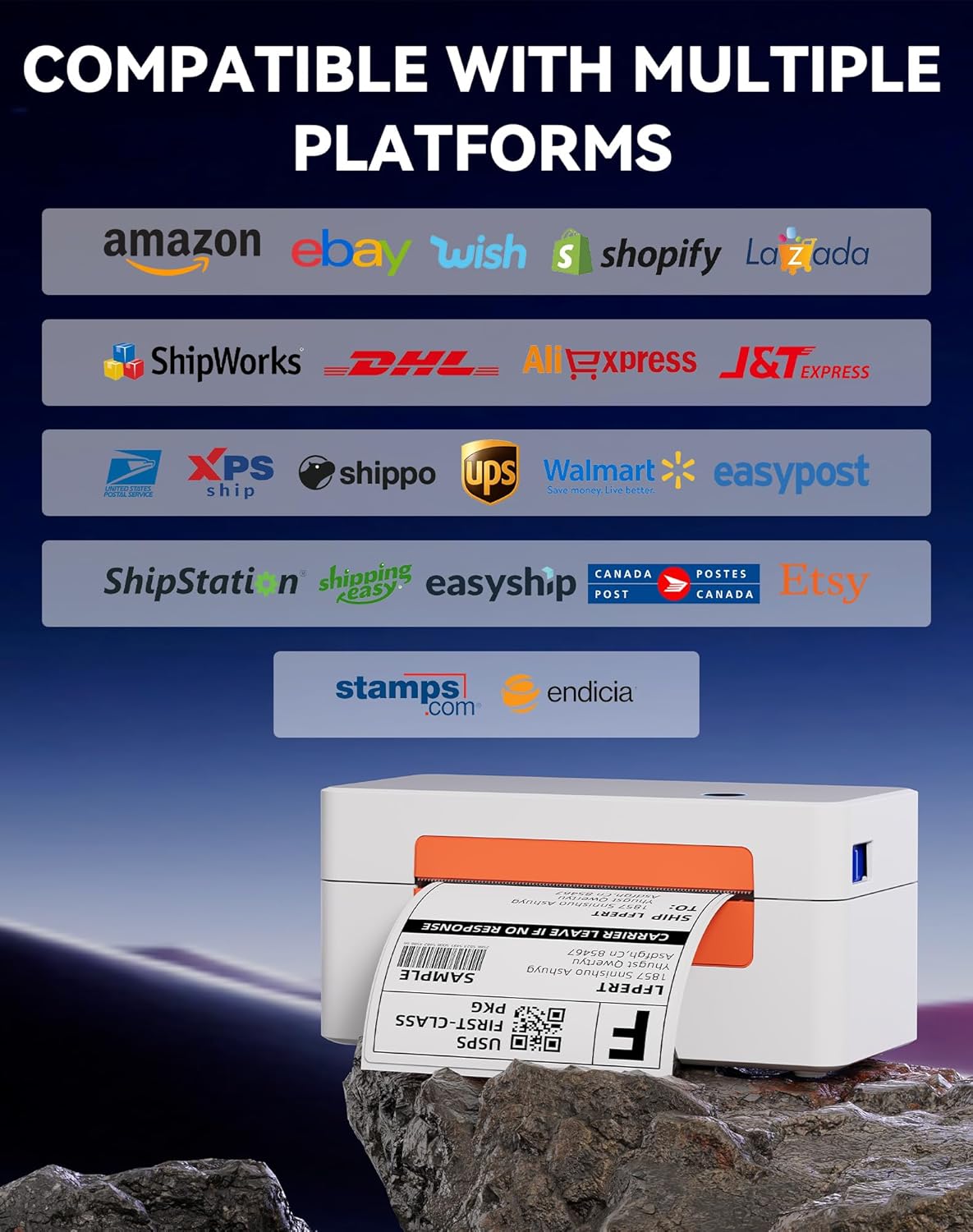 Bluetooth Thermal Label Printer, Wireless 4x6 Shipping Label Printer for Small Business & Shipping Package Compatible with Android, iOS, Windows & Mac, Used for Amazon, Ebay, Shopify, USPS Etc