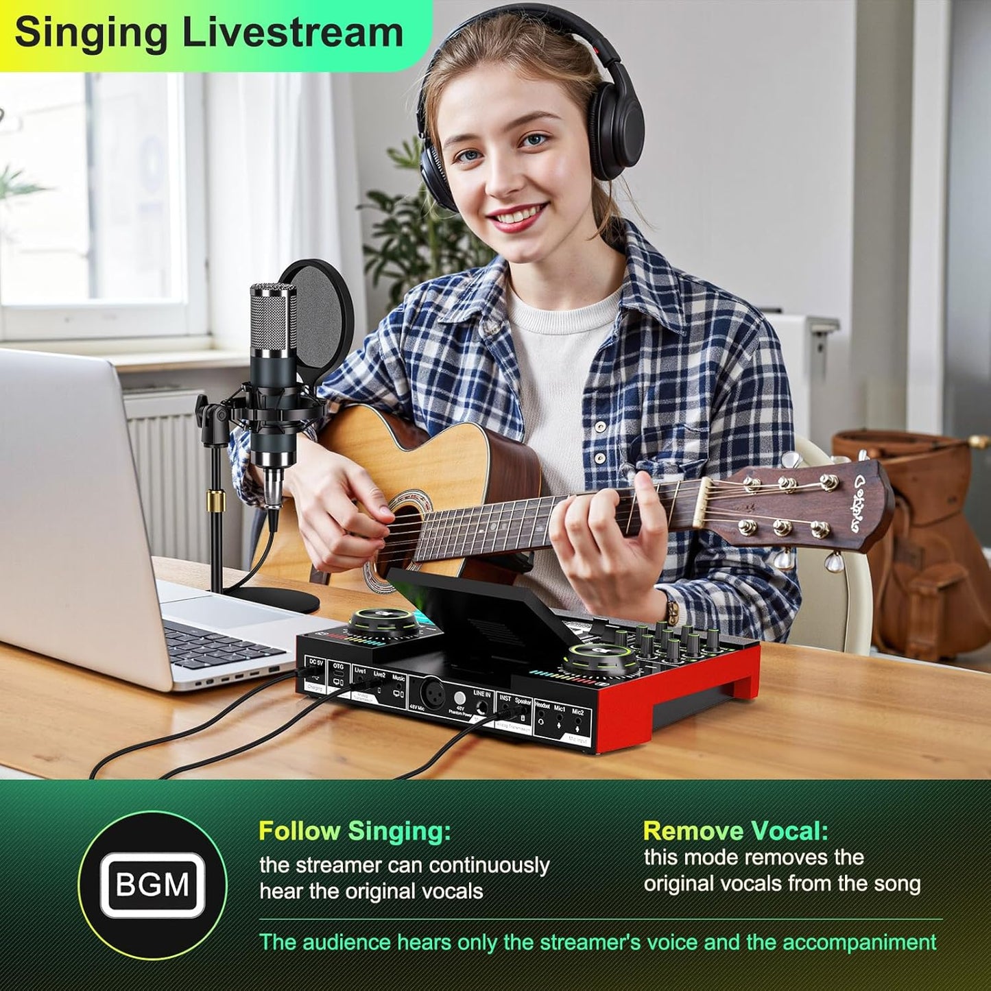 Podcast Microphone Bundle with Live Sound Board Audio Mixer, Podcast Equipment Bundle with 3.5mm Condenser Microphone(P15) for Pc/Phone Live Streaming Singing Gaming, Voice Changer, Denoise
