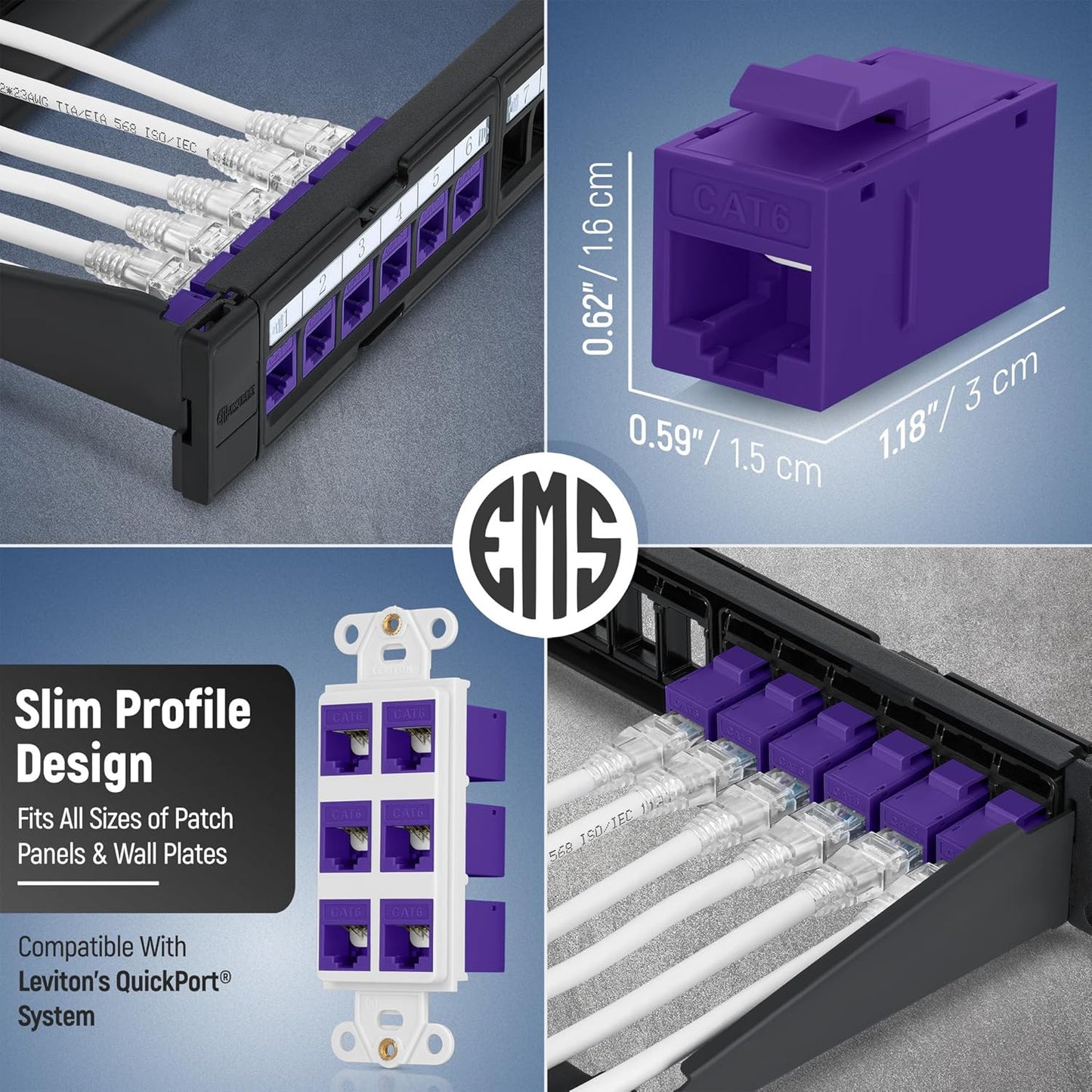 Everest RJ45 CAT6 Keystone Coupler in Purple (48-Pack) - Purple Ethernet Jacks