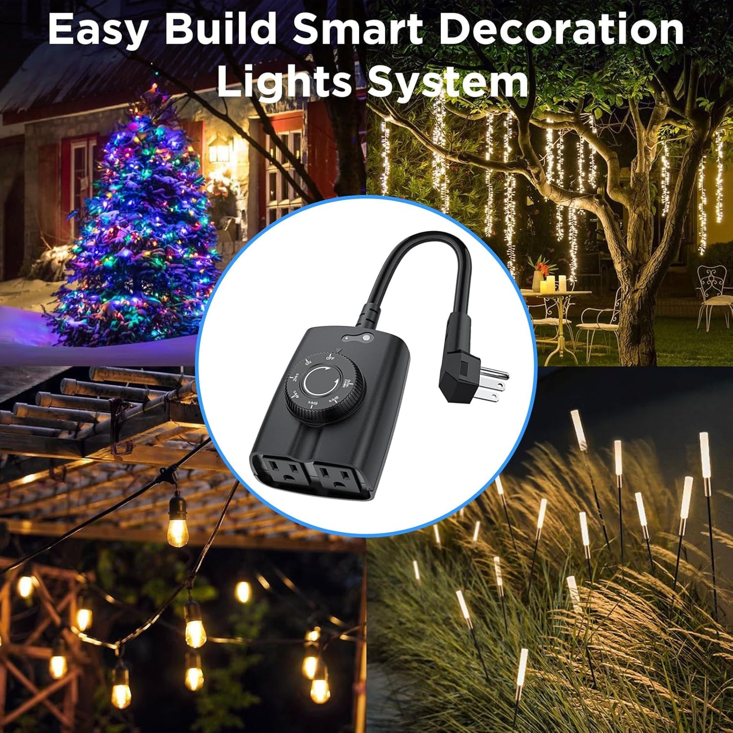 G-ELEK Outdoor Timer Outlet Waterproof, 24 Hour Outdoor Light Timer, Timers for Electrical Outlets, Ideal for Pool Pump, Christmas Lights, Heavy Duty, Grounded Outlets (Dusk to Dawn Sensor, 1 Pack)