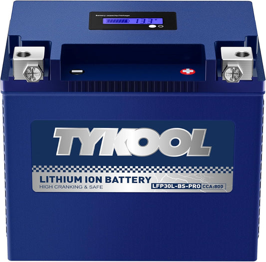 TYKOOL YIX30L/YTX30L-BS High Performance LiFePO4 Lithium Motorcycle Battery,800CCA,12V 18Ah,Digital Readout, Powersports Battery,Compitable for Harley Davidson,ATV,UTV,Snowmobile,Riding Lawn Mower