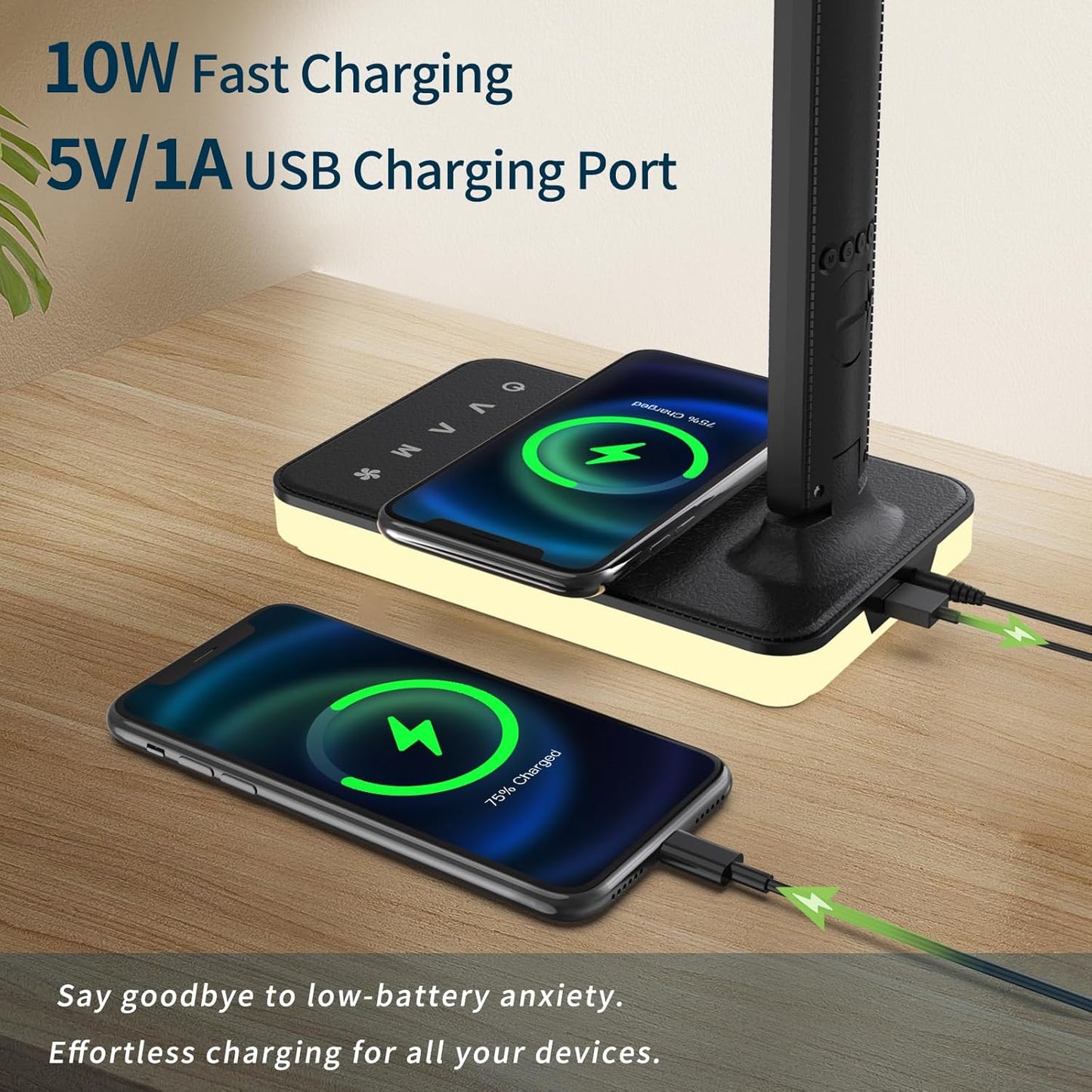 LED Desk Lamp for Home Office, USB Charging Port, Reading Lamp Desk Light with 5 Brightness, 3 Colors, Table Lamp with Clock, Alarm, Date, Temperature, Desk Lamp for College Dorm Room (Black)