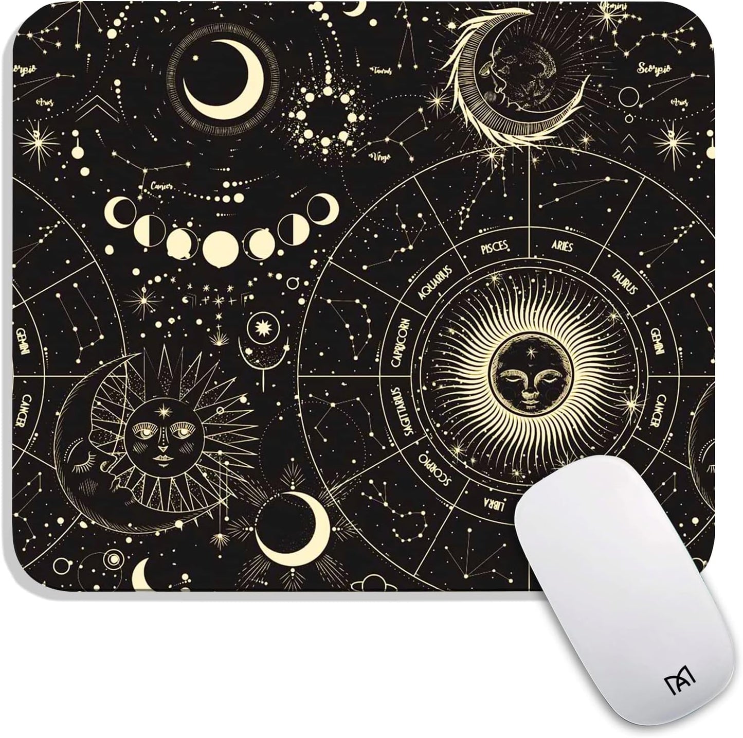 Square Mouse Pad Moon Sun, Personalized Premium-Textured Custom Mouse Mat Design, Washable Mousepad Cloth, Non-Slip Rubber Base Computer Mouse Pads for Wireless Mouse