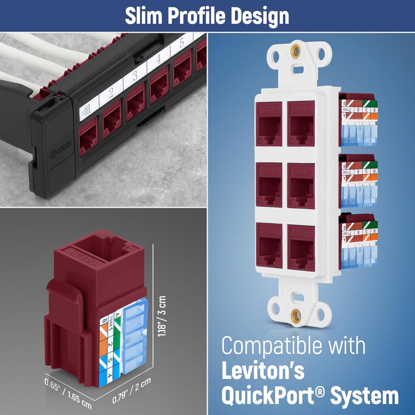 Everest 90° Angled RJ45 Cat5e Keystone Jacks 50-Pack in Red - Slim Profile Female RJ45 Connectors - Cat 5e Keystone Jack - Compatible with 90° Angled Speed Termination Tool - easyJACK (B094WB91H3)