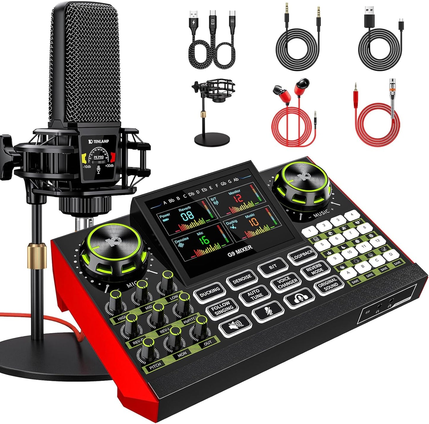 Podcast Equipment Bundle - All-in-One Audio Mixer Production Studio with 3.5mm Microphone for Live Streaming, Podcast Recording, PC, Smartphone & DJ (Model: G9-PKPRO DJ Mixer