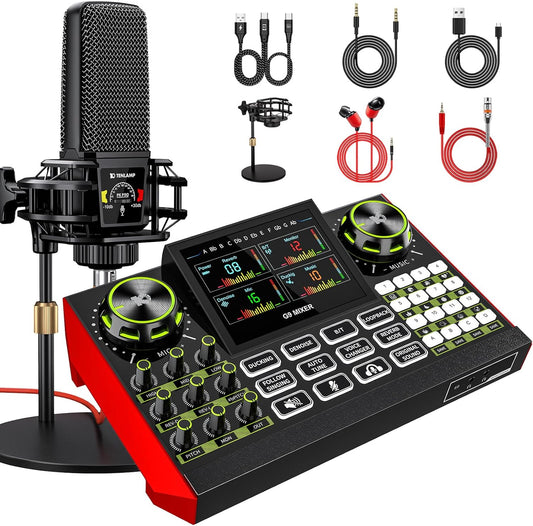 Podcast Equipment Bundle - All-in-One Audio Mixer Production Studio with 3.5mm Microphone for Live Streaming, Podcast Recording, PC, Smartphone & DJ (Model: G9-PKPRO DJ Mixer