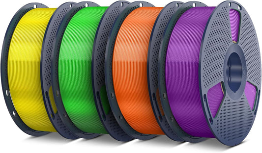 SUNLU PETG Filament 1.75mm 4KG Bundle, Less Stringing and Good Layer Adhesion, Individually Vacuum Packed, 3D Printer Filament 4kg, 1kg per Spool, 4 Colors (Transparent Yellow/Green/Orange/Purple)