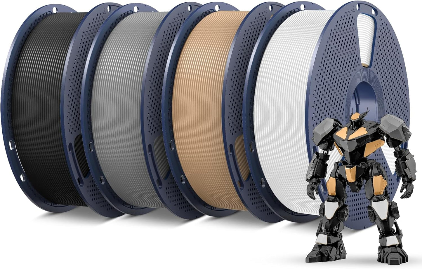 SUNLU PETG Filament 1.75mm 4KG Bundle, Less Stringing and Good Layer Adhesion, Individually Vacuum Packed, 3D Printer Filament 4kg, 1kg per Spool, Pack of 4, 4 Colors, Black+White+Grey+Oak