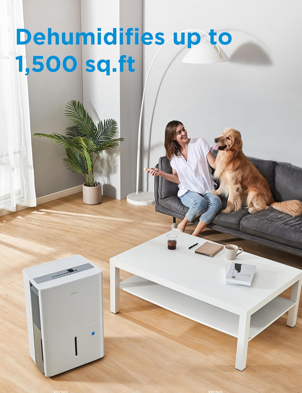 Midea 1,500 Sq. Ft. Energy Star Certified Dehumidifier With Reusable Air Filter 22 Pint - Ideal For Basements, Large & Medium Sized Rooms, And Bathrooms (White)