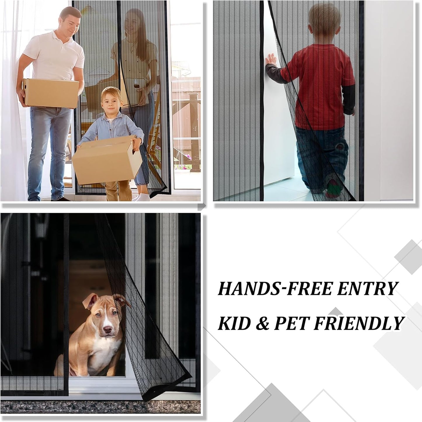 Magnetic Screen Door - Self Sealing, Heavy Duty, Hands Free Mesh Partition Keeps Bugs Out Let Breeze in- Pet and Kid Friendly - Keep Open Feature (Black, Fit Door Size 32x 82 Inch)