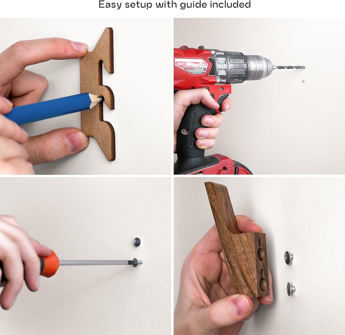 Wall Hooks - Set of 4 - Dark Walnut or Light Ash Wood Coat Hooks for Hanging Hat, Purse, Backpack, Bag, Jacket. Modern Farmhouse Decor for Wall and Practical Entryway Hooks (Walnut Wood)