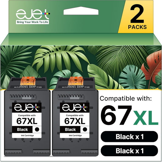 67XL Ink Cartridge (2-Black) Compatible for HP Ink 67 for HP 67XL Black Ink Cartridge High Yield for Deskjet 2700 2700e 2755e 2855e 2800e 2852e 2827e 4100e 4155e 4255e Envy 6000 6055e 6455e Series