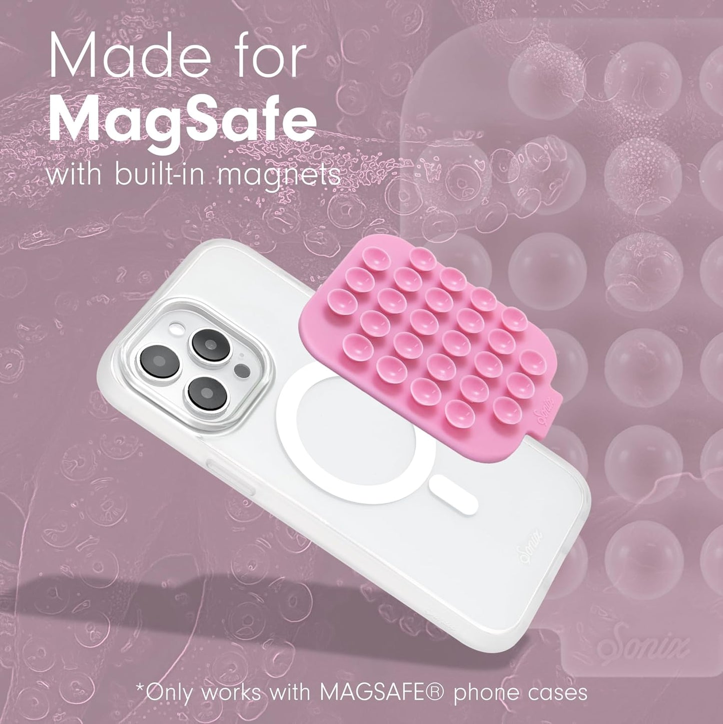 Sonix | Magnetic Silicone Suction Cup Phone Mount for iPhone | Compatible with MagSafe | Soft, Light Pink | Pink Rose