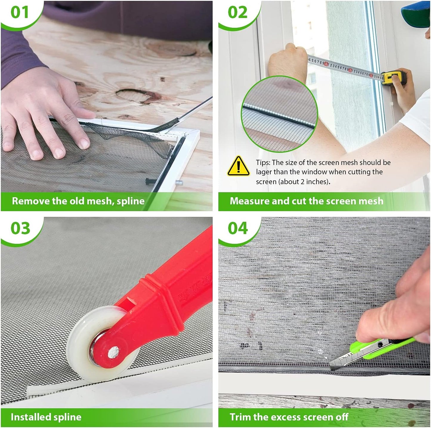 Ouskr Replacement Window Screens Roll, 48 inch x 100 feet Durable Window Screen Mesh for Patio Porch Door Windows, DIY Adjustable Fiberglass Window Screen Repair Kit Sliding Net Pet, Black