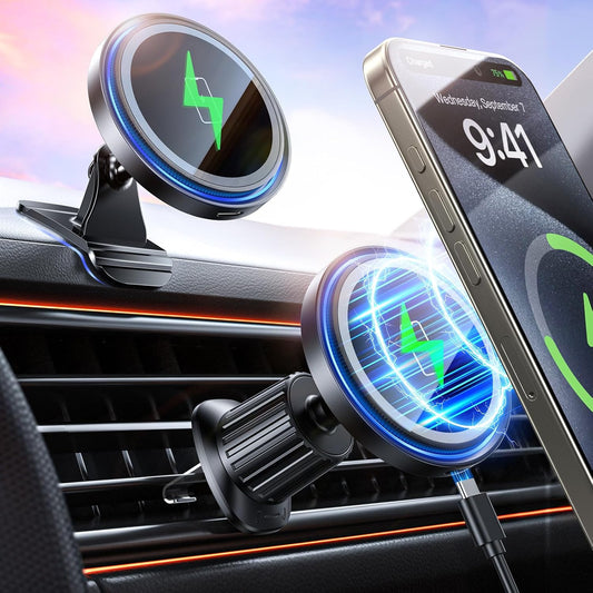 Mag-Safe Car Mount Charger 15W Magnetic Wireless Car Charger for iPhone 16 Accessories Magnetic Phone Holder for Car 3 in 1 Mag Safe car Mount for iPhone16/15/14/13/12 Series Gifts for Men Women