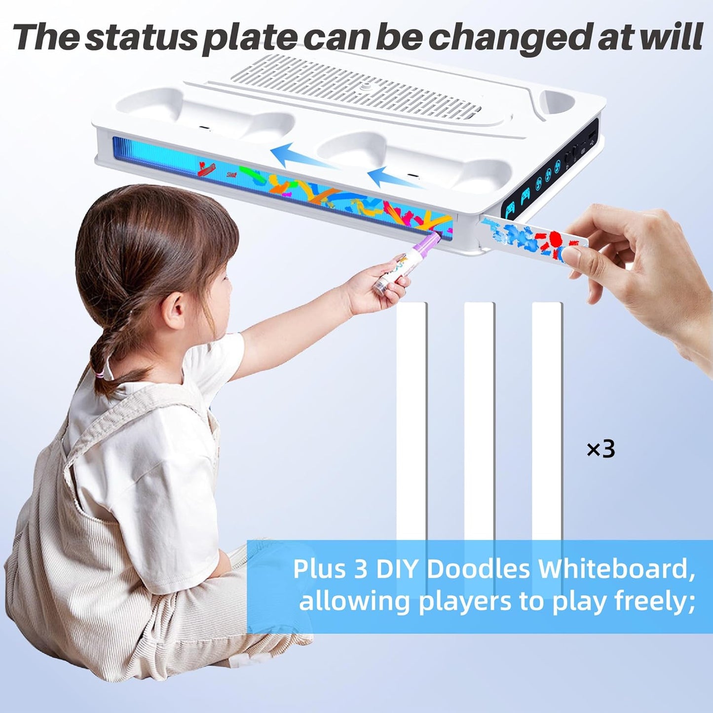 ZYTHRONE PS5/Pro/Slim Stand for Disc & Digital Console, PS5 Cooling Station with Dual Controller Charger for Playsation 5, RGB Light, Cooling Fan, Headset Holder,DIY