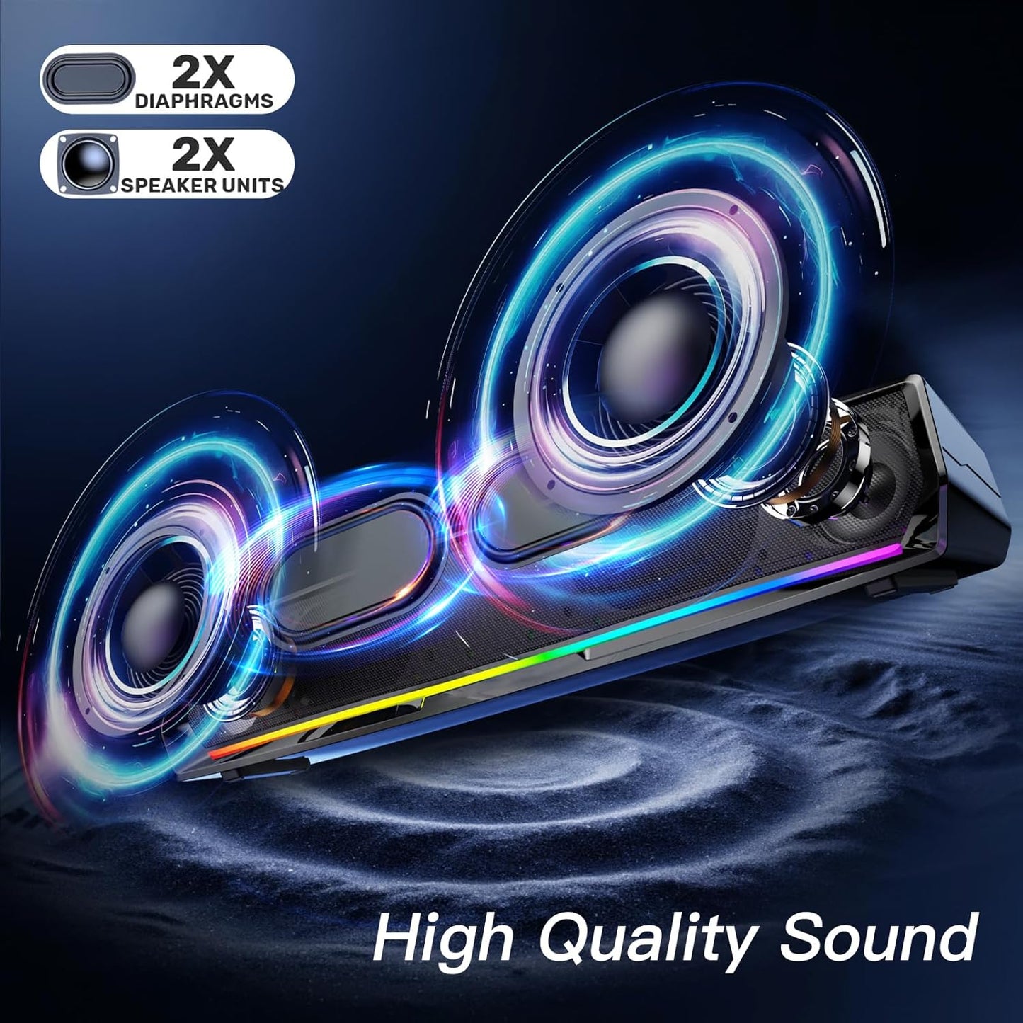 Computer Speakers for Desktop,PC Speakers Gaming Sound bar with Colorful Light,USB Speaker with Bluetooth for PCs Monitor Laptop Tablets,Wired Bluetooth Speaker for Phones(Type-C Adapter Included)