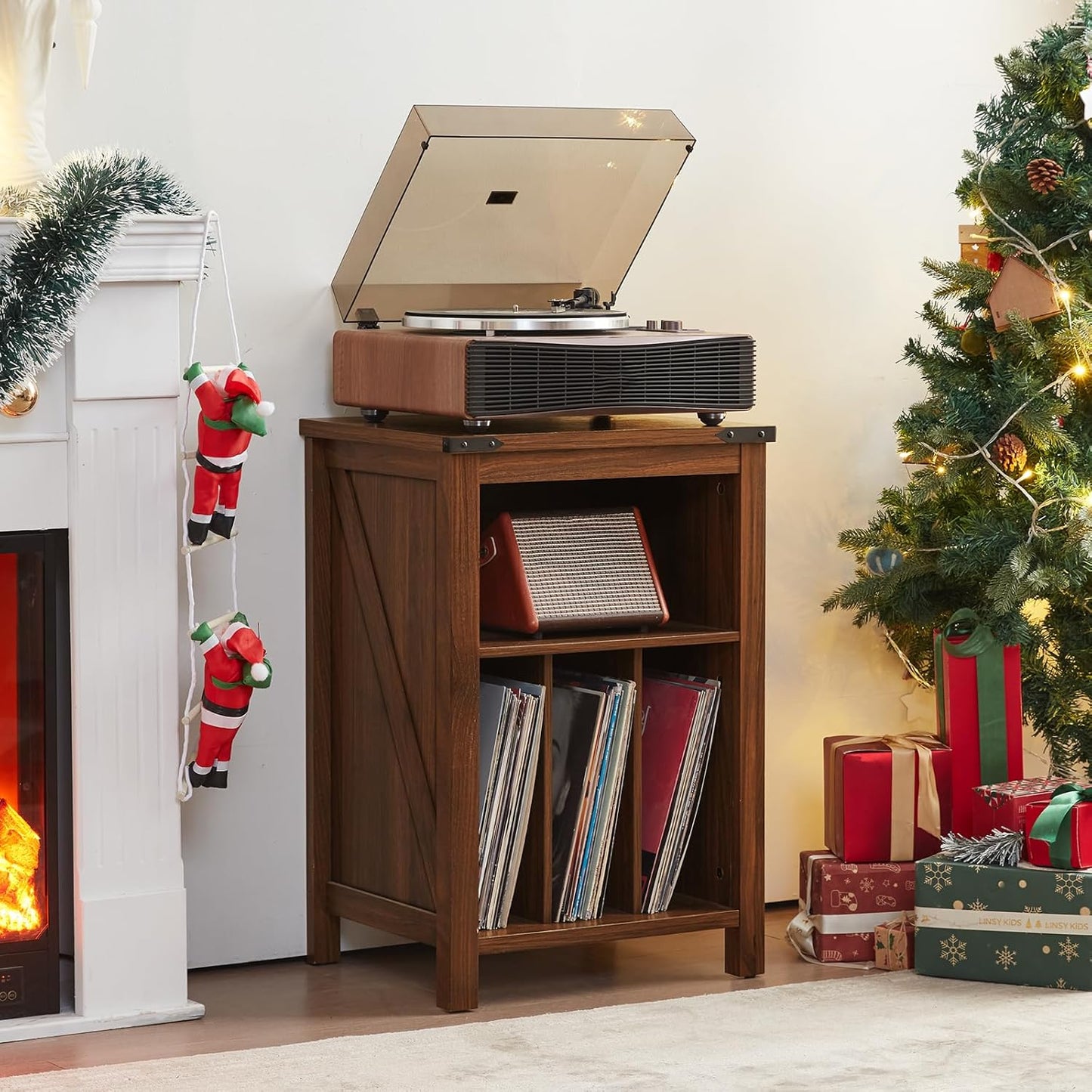 Record Player Stand with Vinyl Record Storage Holds up to 160 Albums,Large Wood Record Player Table，Brown Turntable Stand Cabinet Dispaly Shelf for Living Room,Bedroom,Office