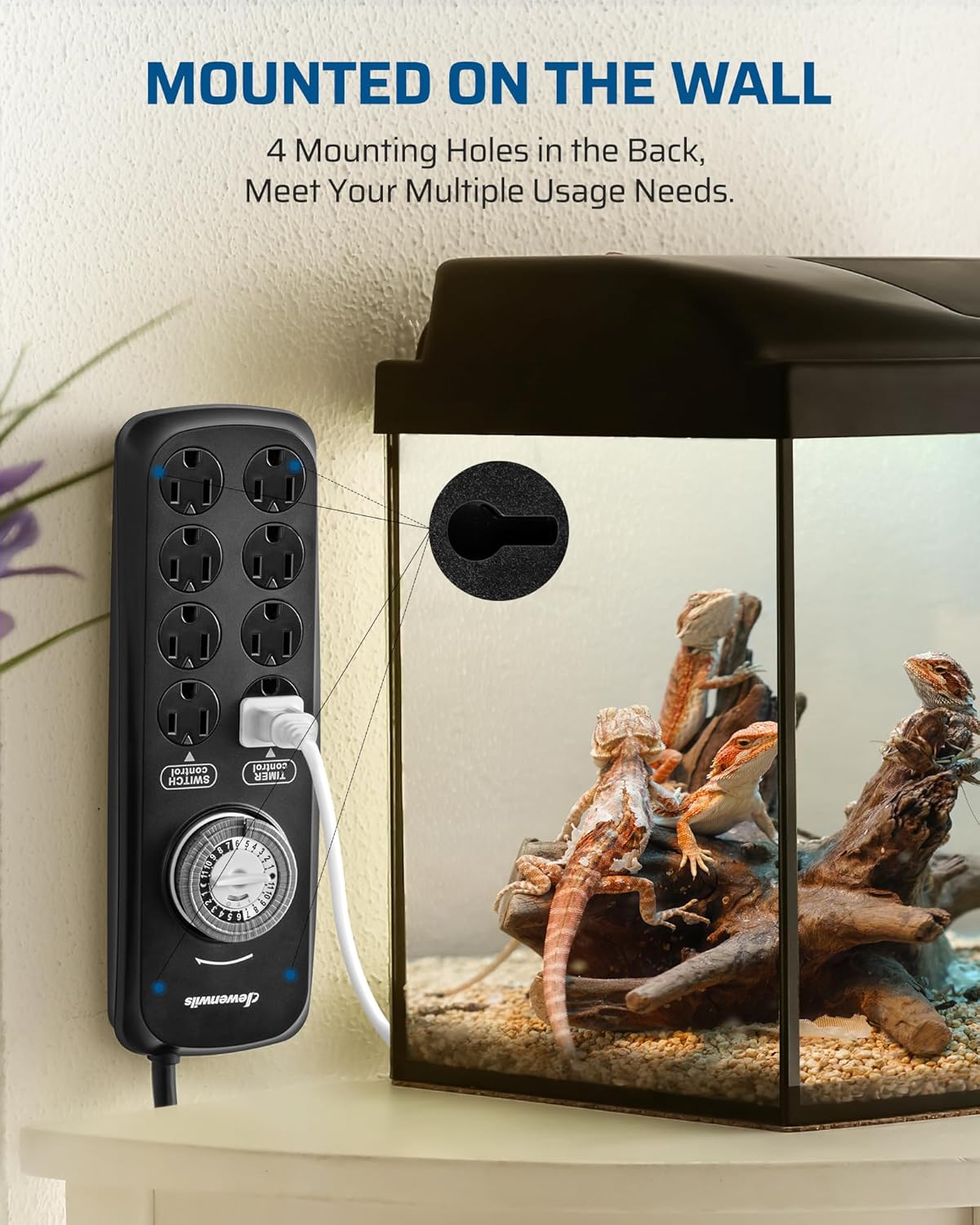 DEWENWILS Mechanical Timer Power Strip with 8 Outlets, 6FT Power Cord & Flat Plug, Overload Protection Mechanical Timer, Outlet Timer Indoor for Tanks, Aquarium, Grow Lights, Reptile Light, UL Listed
