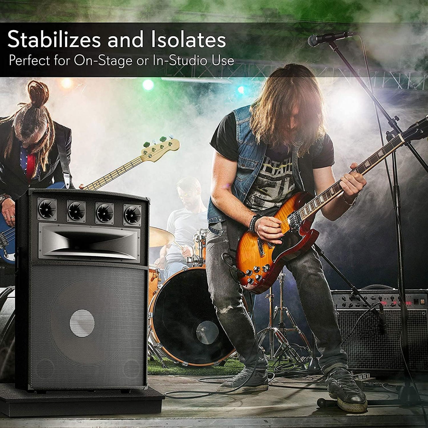 Pyle Sound Dampening Speaker Riser Foam - Audio Acoustic Noise Isolation Platform Pads Recoil Stabilizer w/ Rubber Base Pad For Studio Monitor, Subwoofer, Loud Speakers - PSI15 (15 x 15 x 1.8 Inch)