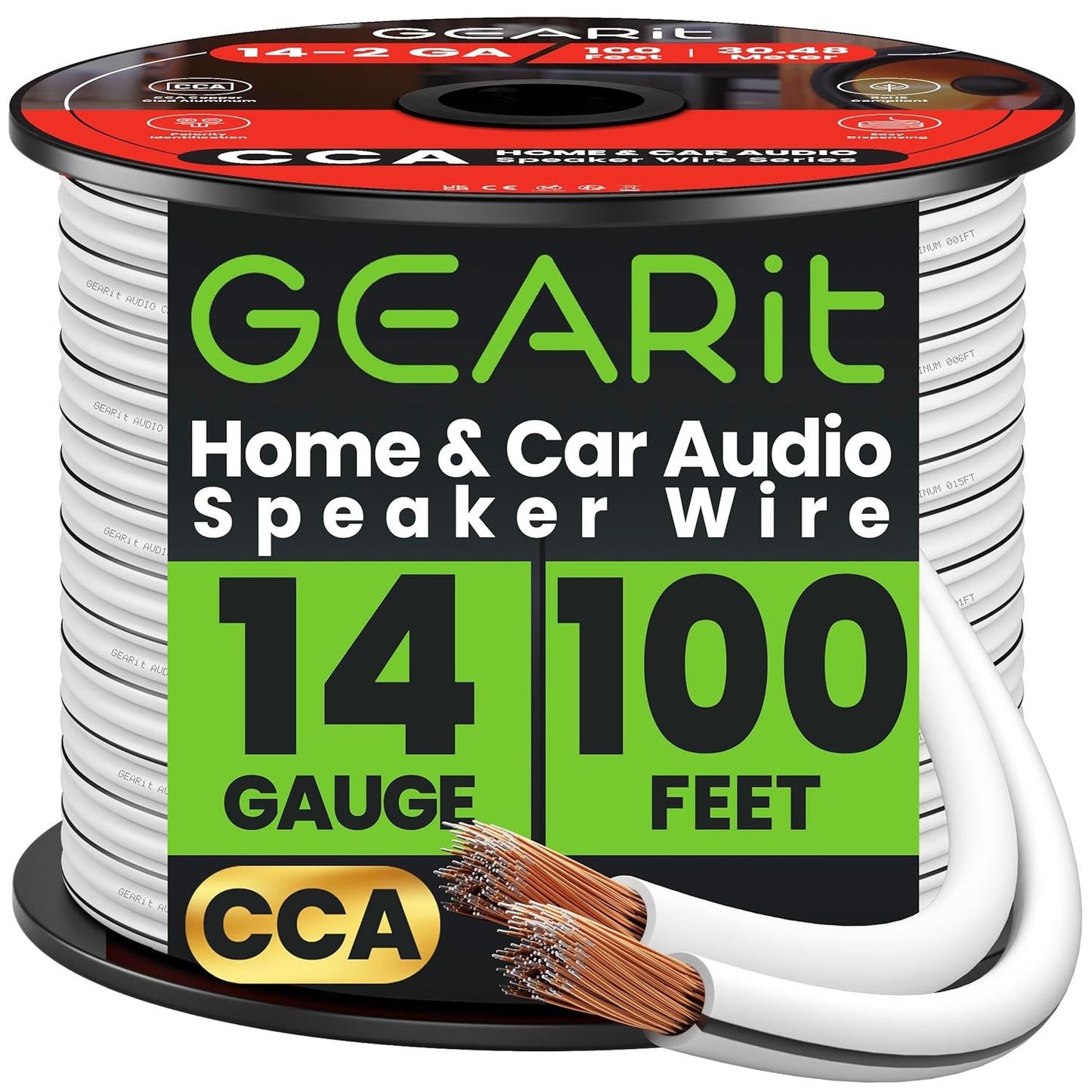 14AWG Speaker Wire, GearIT Pro Series 14 AWG Gauge Speaker Wire Cable (100 Feet / 30.48 Meters) Great Use for Home Theater Speakers and Car Speakers White